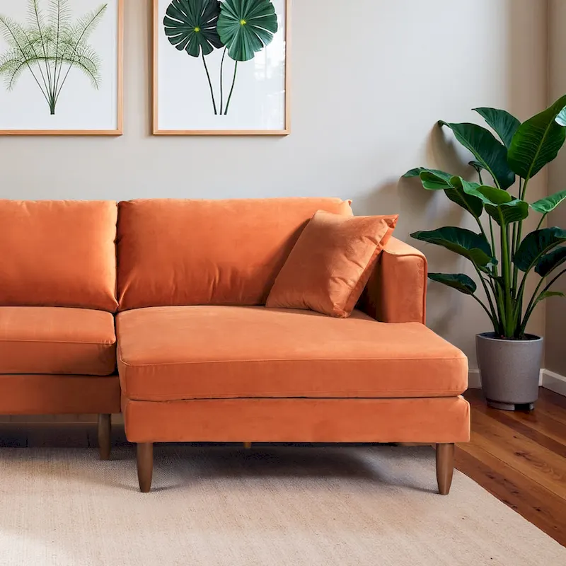 Diana Mid-Century Modern L-Shaped Pillow Back Velvet Sectional Sofa