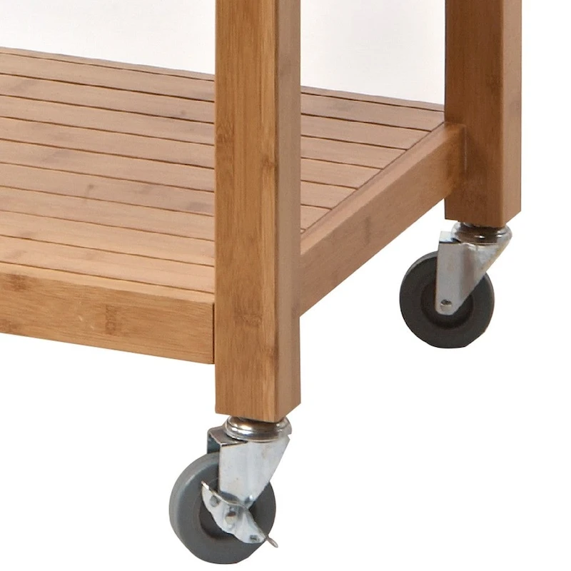 36 Inch Bamboo Kitchen Cart Island, 2 Drawers, Stainless Steel Top, Brown - 22 L x 29 W x 36 H Inches