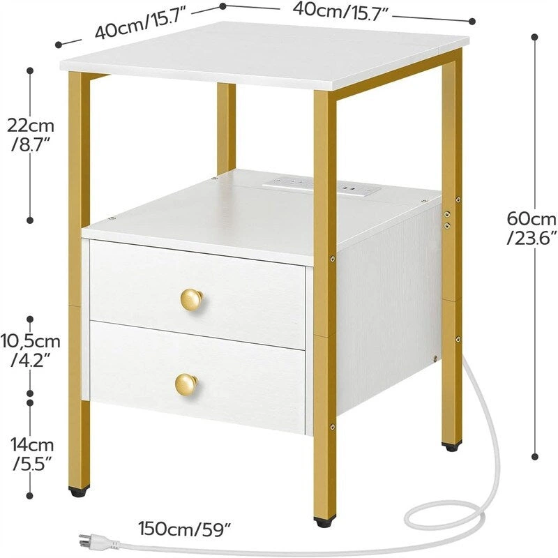 End Table with Charging Station - 15.7D x 15.7W x 24H