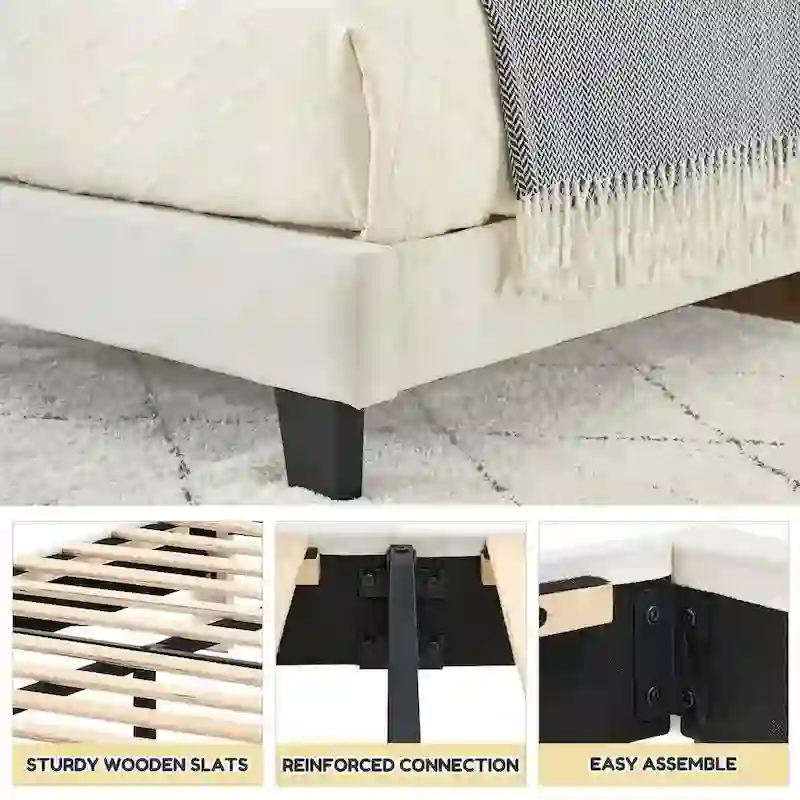 Upholstered Kids Tufted Bed Frame with Headboard