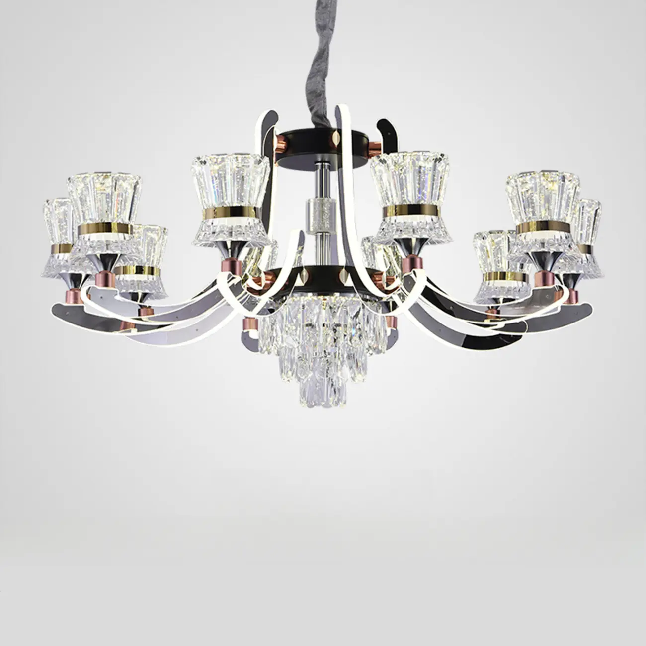 Luxury Chrome Tier Crystal Chandelier Modern Dimmable LED