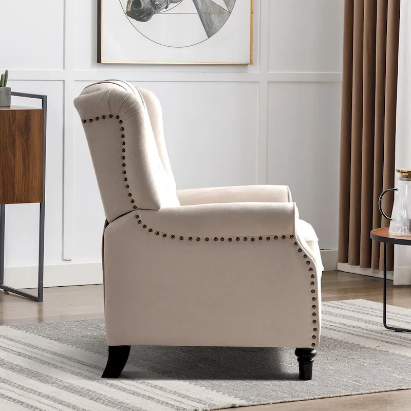 Push Back Recliner with Tufted Back and Wooden Legs