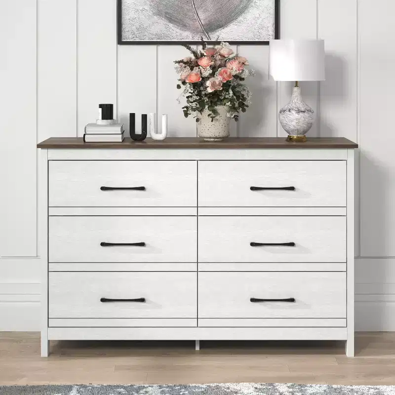 Galano 6-Drawer Dresser with Smooth-Glide Storage in Pearl White Oak 47 W