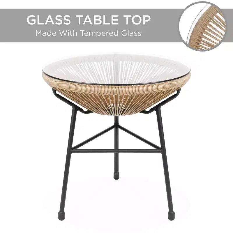 Best Choice Products 3-Piece All-Weather Patio Acapulco Bistro Furniture Set w/ Rope, Glass Top Table