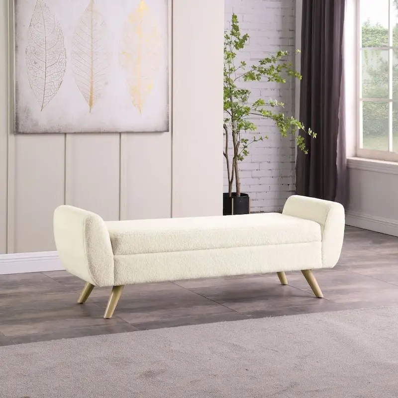 HomePop Modern Sherpa Storage Bench with Wood Legs