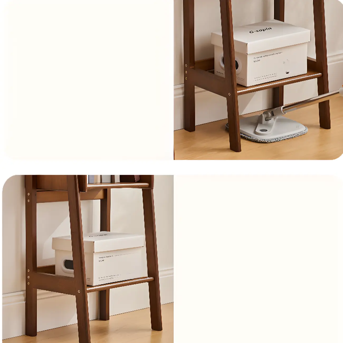 Scandinavian Narrow Brown Wood Multi-Tier Ladder Bookcase