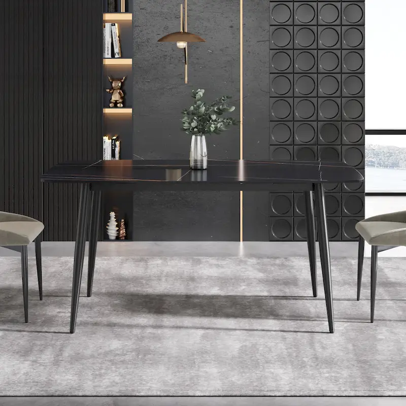 63 Modern Dining TableSintered Stone Tabletop with Black Base