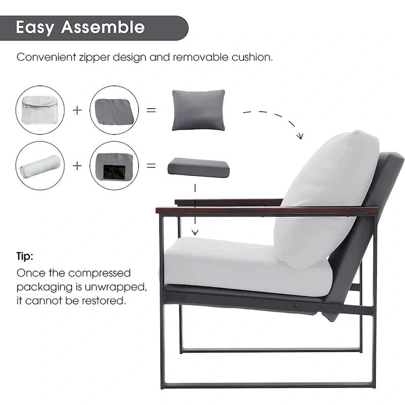 MCombo Modern Accent Chair with Upholstered Cushion, Faux Leather HQ304