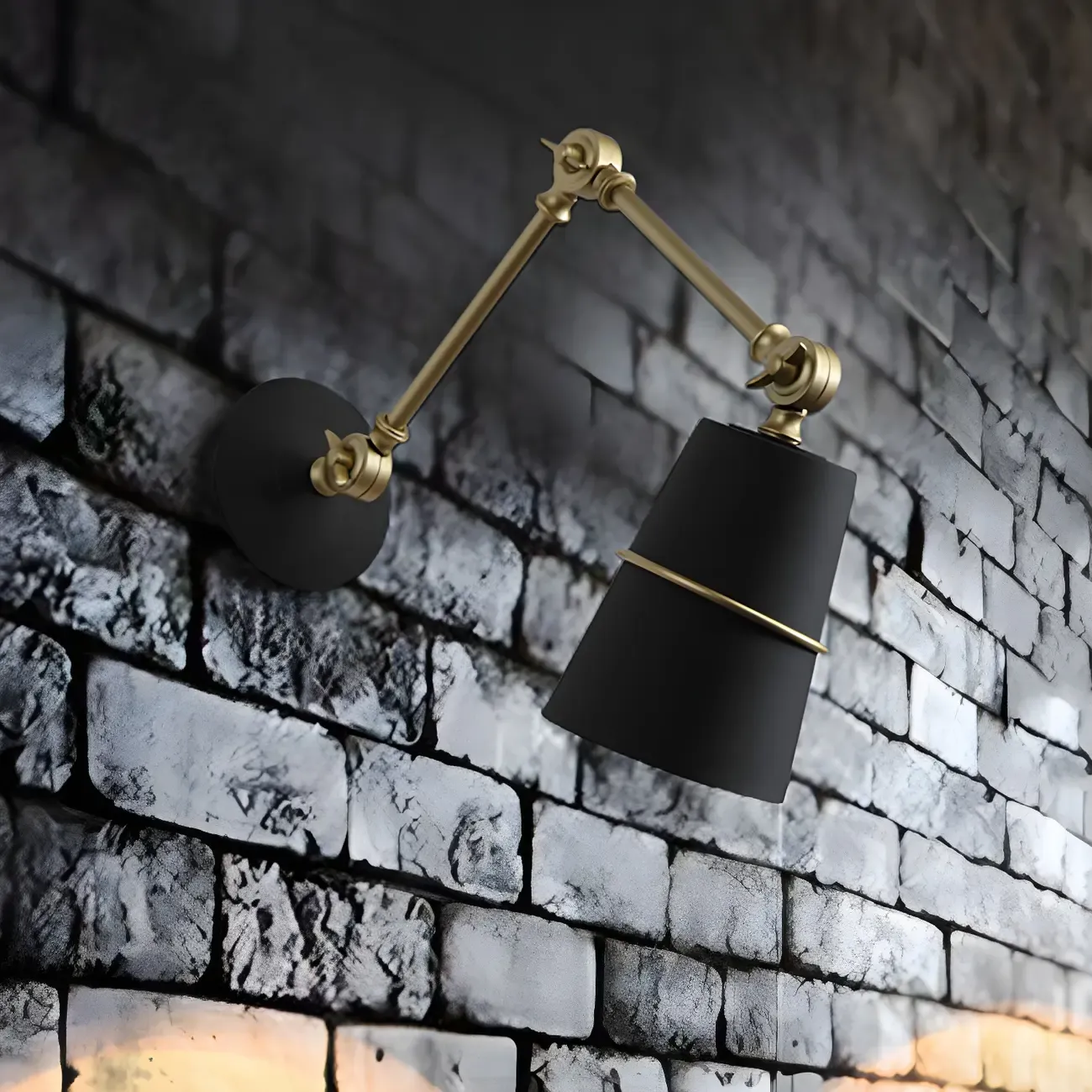 Metal Conical Black and Brass Swing Arm Wall Light