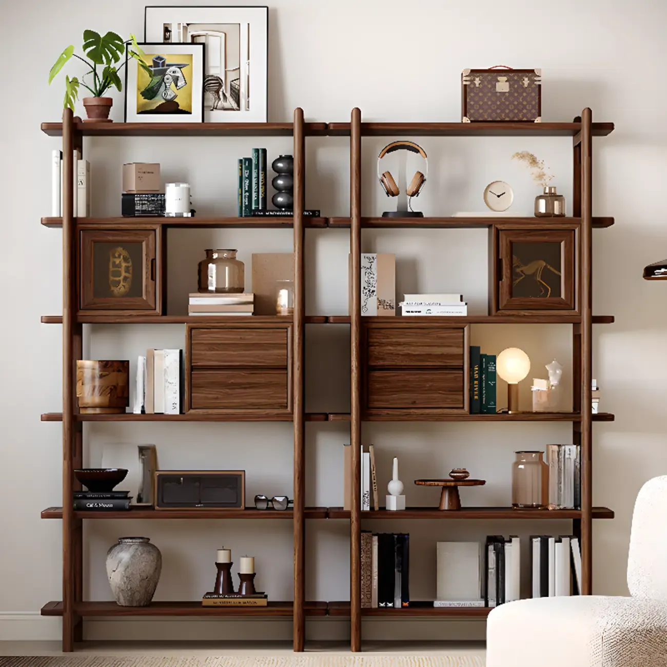 Black Walnut Open Back Wooden Vertical Display Bookshelf