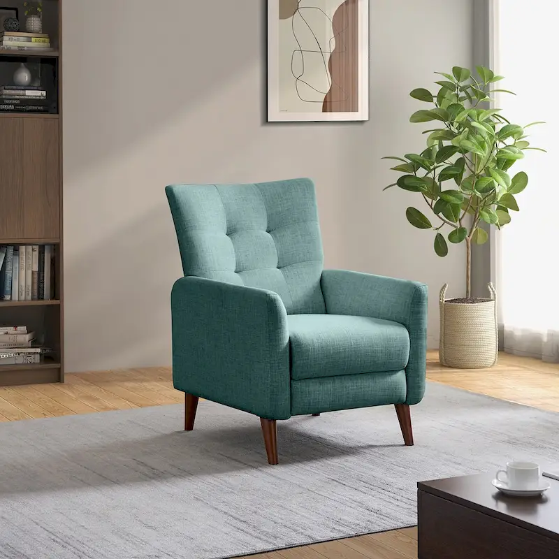Manual Recliner Chair, Dual Position, Wood Legs, Grey / Navy / Ivory / Mustard / Blue, Seats 1