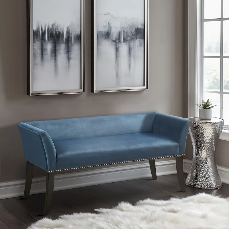 Madison Park Welburn 49.5 Upholstered Bench with Back & Wood Legs