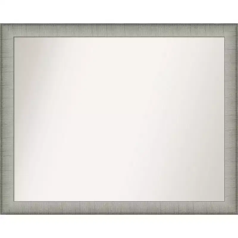 31" x 25" Non-Beveled Wall Mirror Brushed Pewter, Modern Vanity Decor - Amanti Art