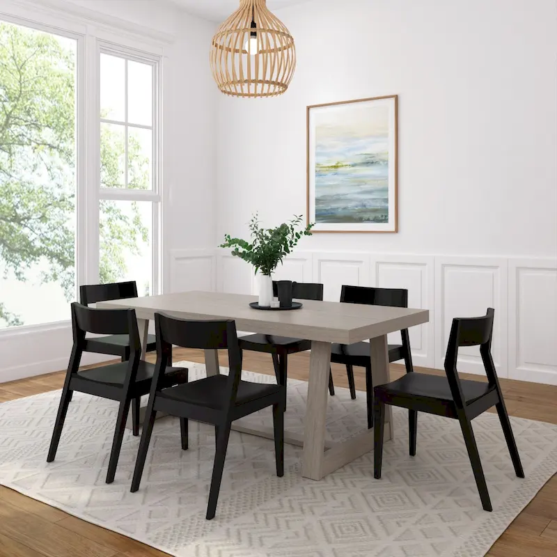 Dining Table Set 72 Solid Pine Wood 6 Chairs Farmhouse Wirebrush Finish Non-Toxic 7-Piece
