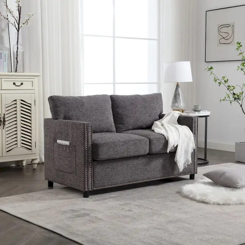 2-Seat Chenille Fabric Loveseat with Side Storage Pockets