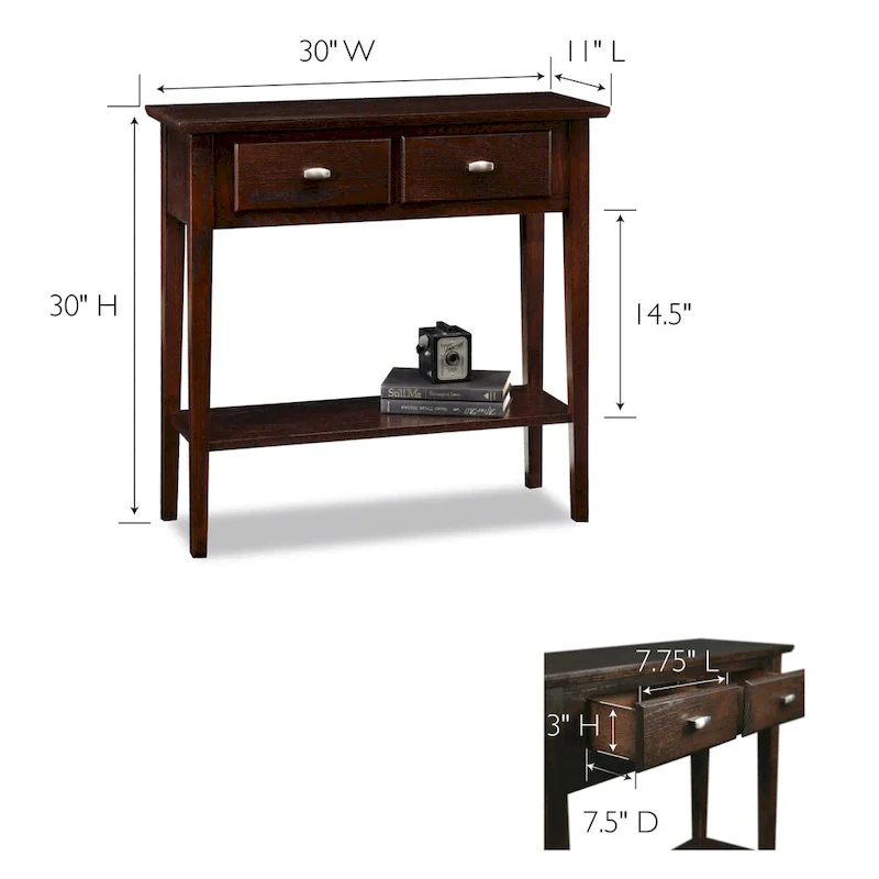 Solid Ash Wood Console Table with 2 Drawers & Open Shelf – 2 Finishes
