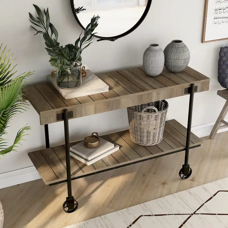Hyssop Farmhouse 47-inch Metal 1-Shelf Console Table by Furniture of America