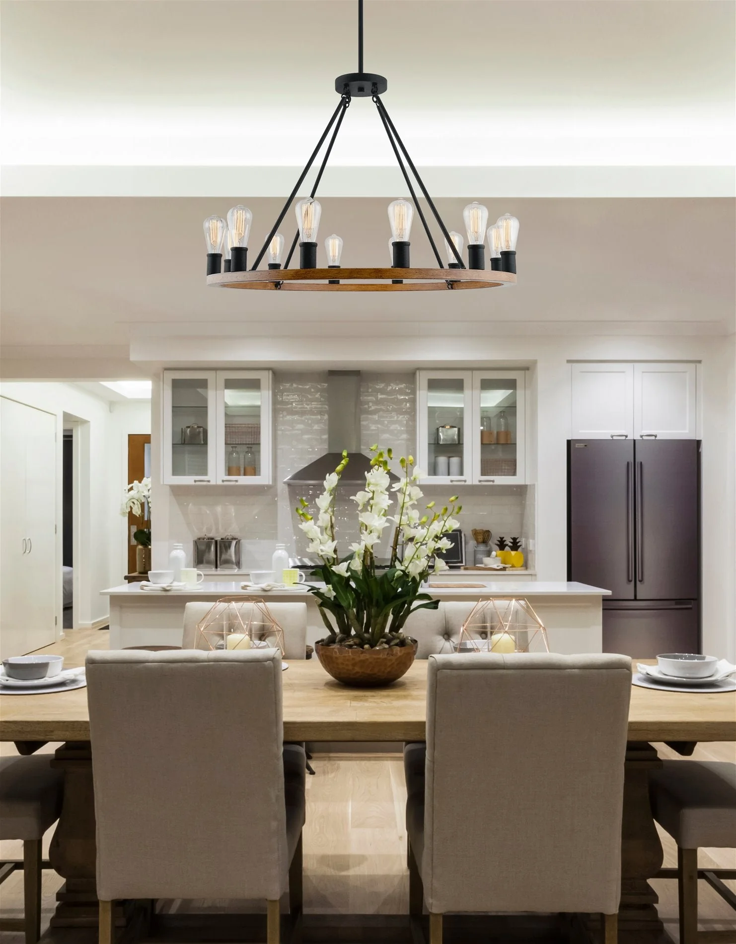 Homestead 36 12-Light Large Rustic Farmhouse Wagon Wheel Kitchen Island Chandelier