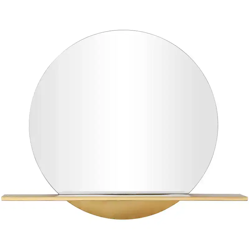 Olivia & May Metal 1 Shelf Wall Mirror Gold : Round, Glam Style, No Assembly Required