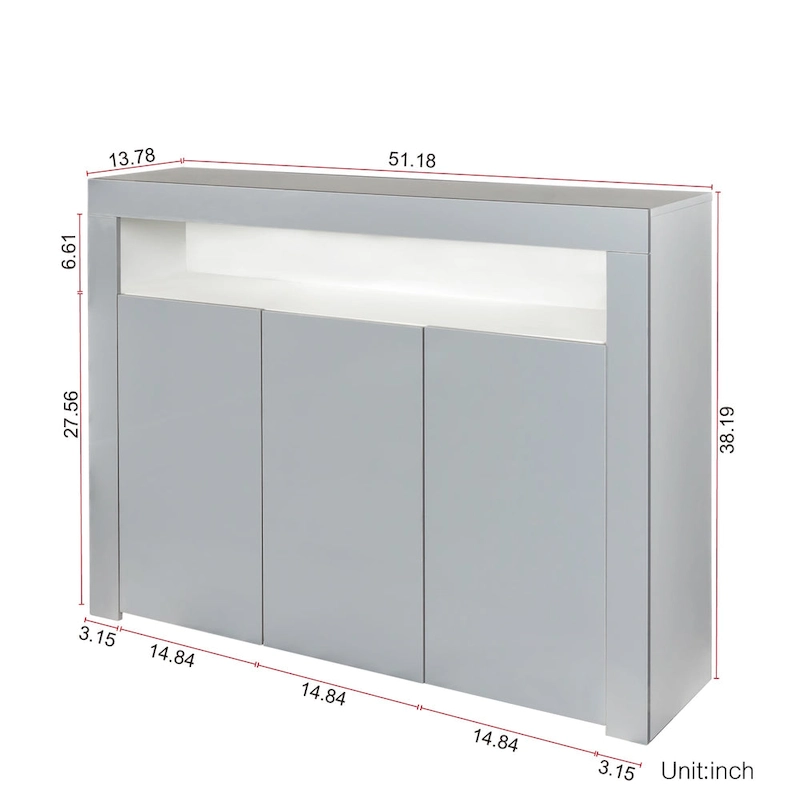 Sideboard Storage Cabinet High Gloss with LED Light