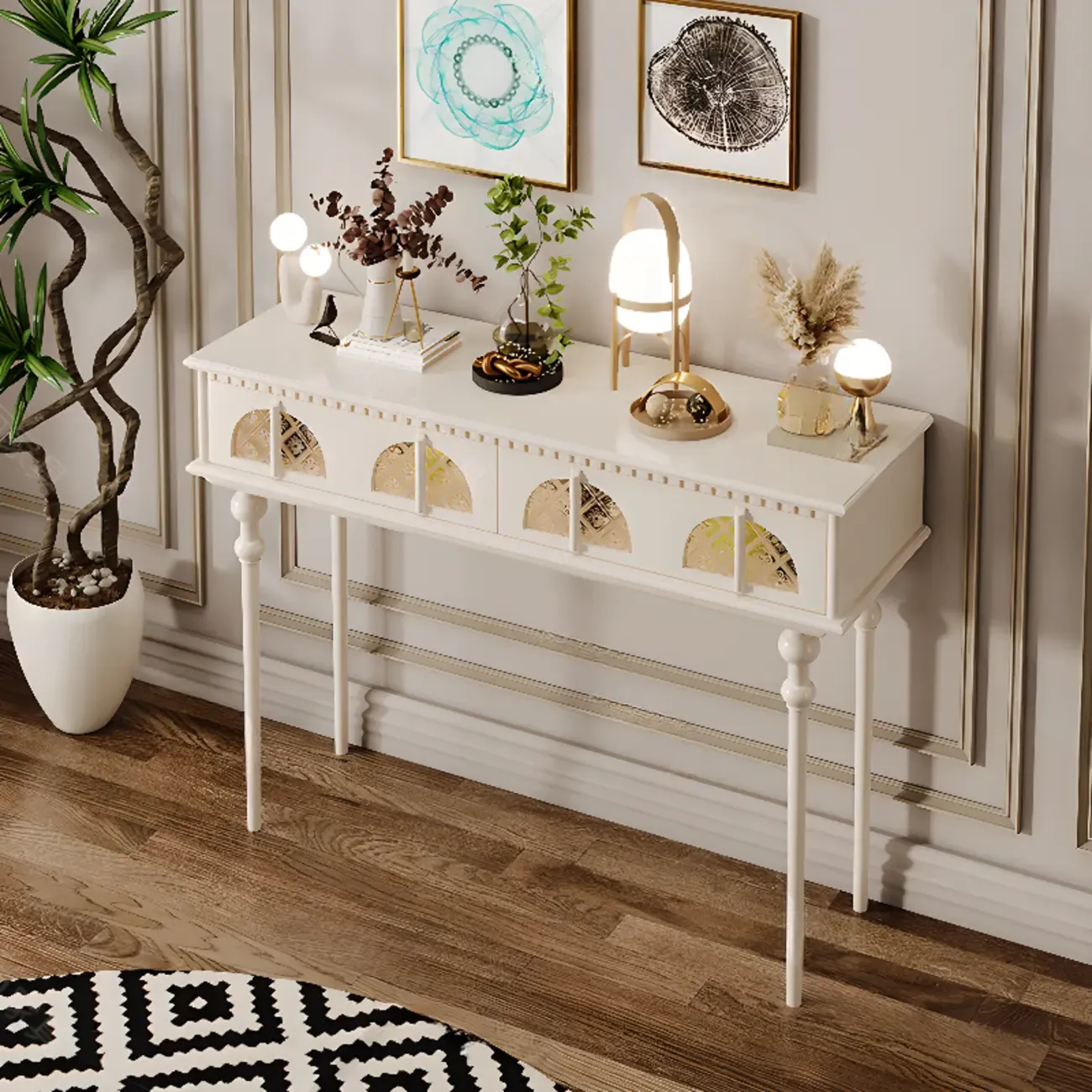 Tall Entryway Rectangular Wooden Console Table with Drawers