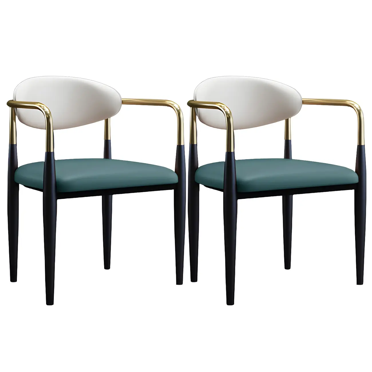 Curved Metal Legs Faux Leather Armrest Dining Chair