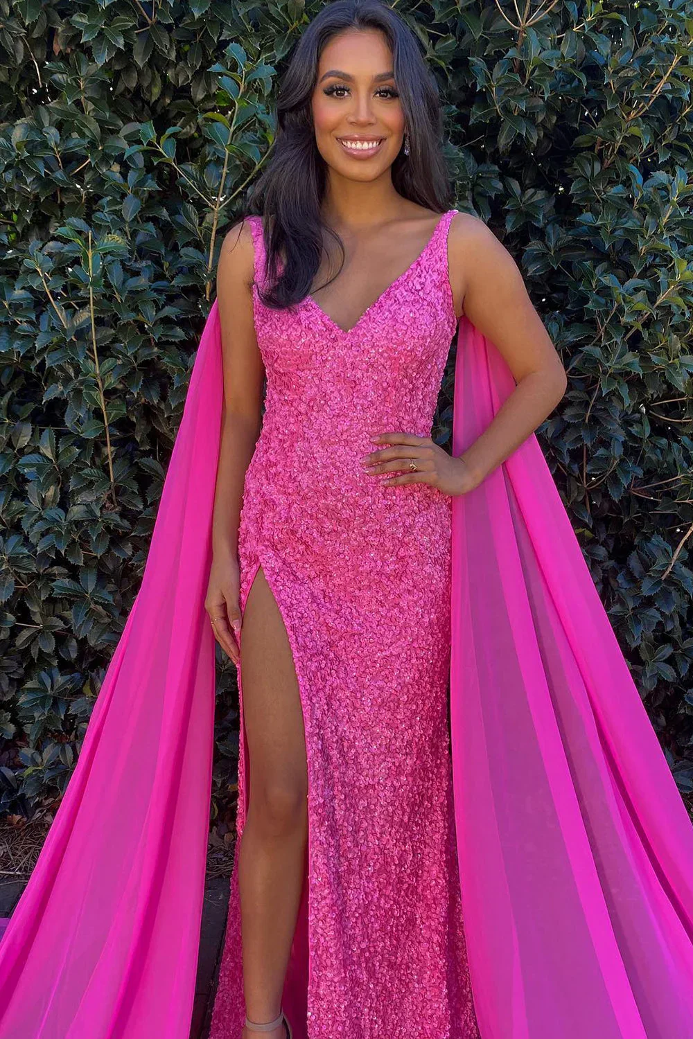 Mermaid V Neck Sequin Prom Dress with Slit