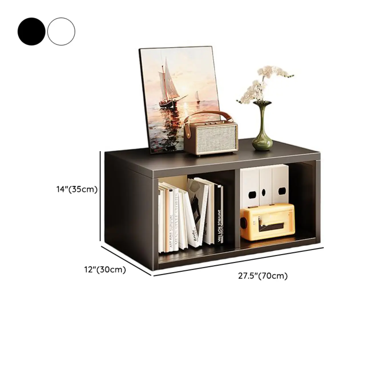 Modern Steel Cube Bookcase with Fabric Bins