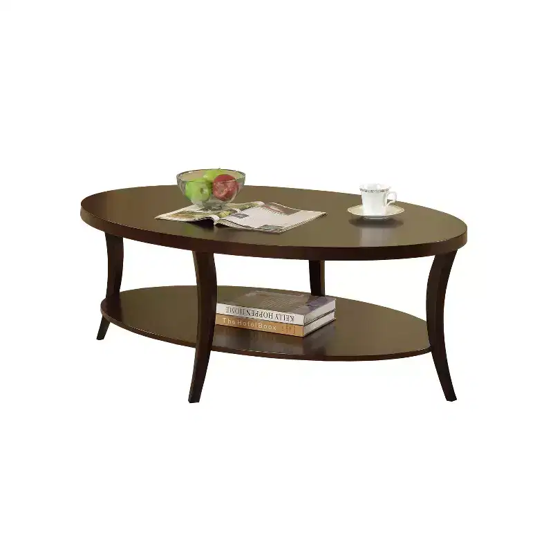 GDFStudio Adriano Modern Oval Wooden 2-Tier Coffee Table with Underneath Shelf