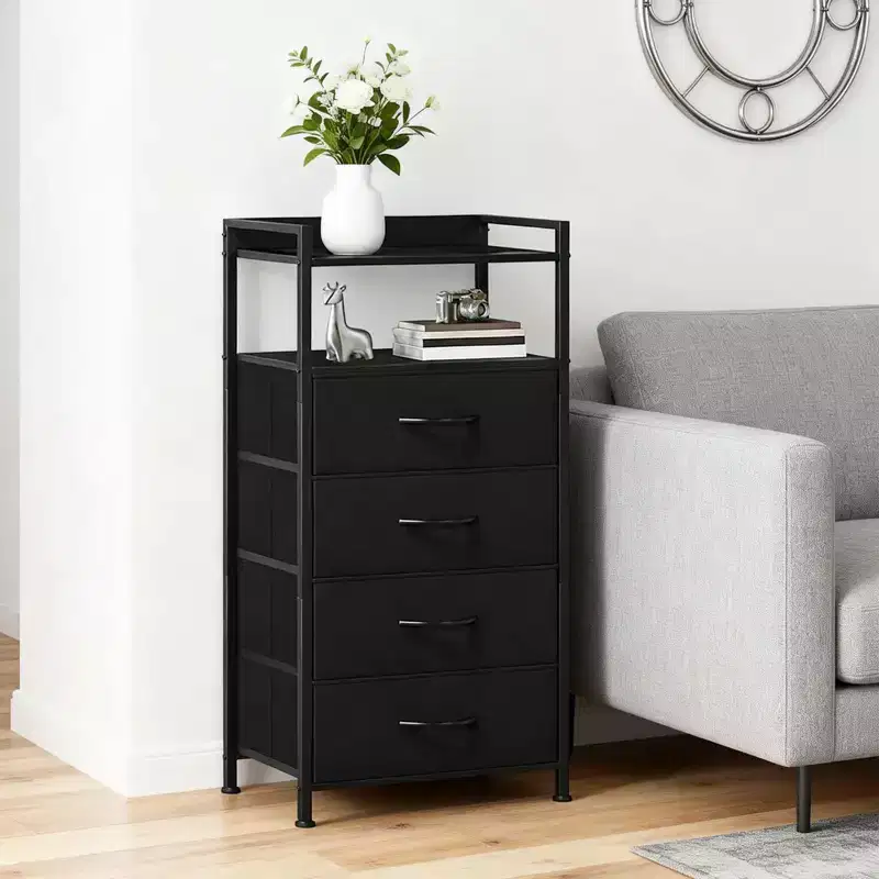 4-Drawer Fabric Storage Cabinet with Open Shelf (41x29x83.5cm)  Versatile Chest for Bedroom, Kids' Room, Dorm, Living Room & Entryway