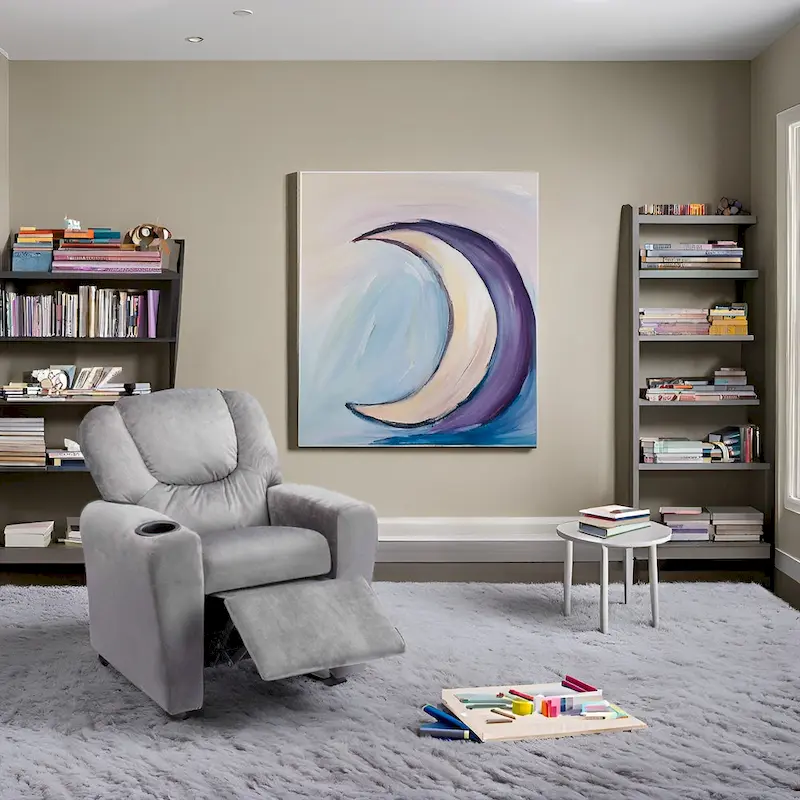 Kids Push Back Recliner Chair with Footrest and Cup Holders