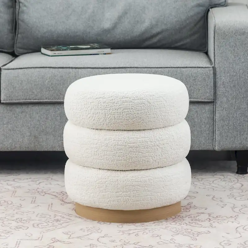 Adeco Teddy Round Upholstered Ottoman Stool