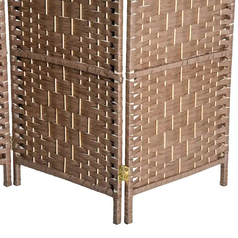 6' Tall Wicker Weave 4 Panel Room Divider Privacy Screen - Natural