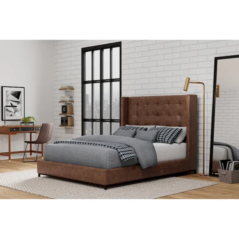 Upholstered Platform Bed with Tufted Wingback Headboard