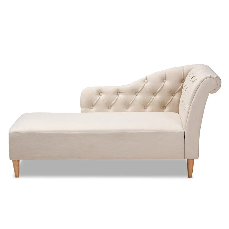 Baxton Studio Emeline Fabric Upholstered Oak Finished Wood Chaise Lounge