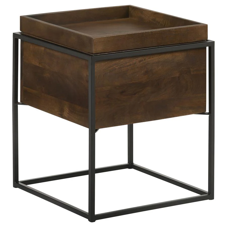 Industrial Accent Table with Removable Tray Top