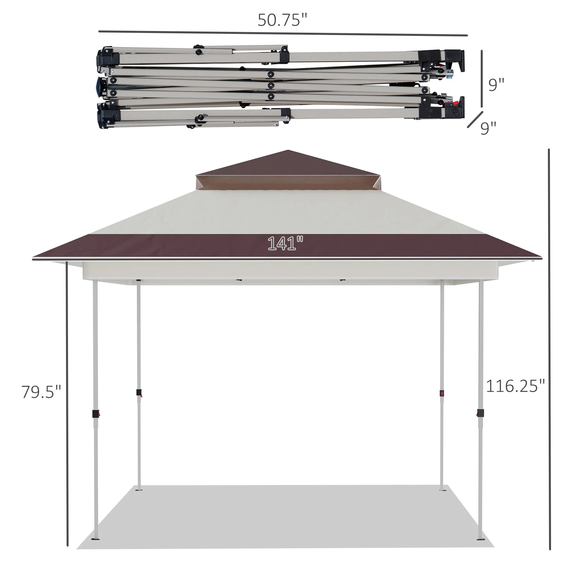 Outsunny 12' x 12' Pop Up Canopy Sun Shade Instant Tent Folding with Mesh Sidewall Netting, 3-Level Adjustable Height