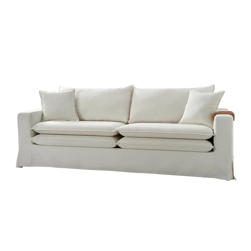 Elias Modern Slipcovered Sofa with Cup Holder and Reversible Cushions by HULALA HOME