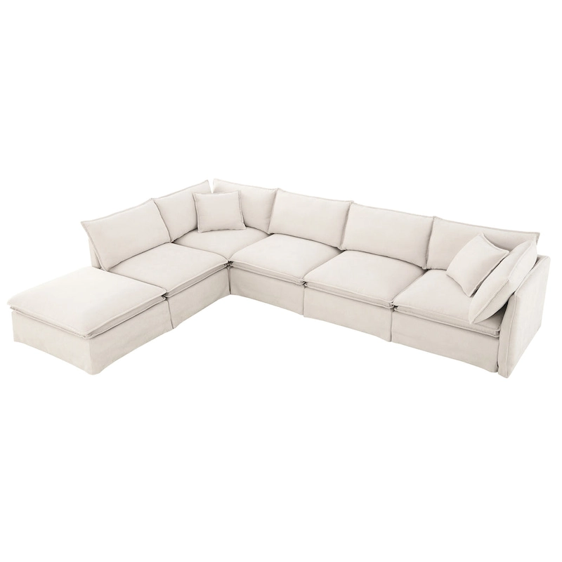 L Shaped Modular Sectional Chenille Sofa with Movable Ottoman