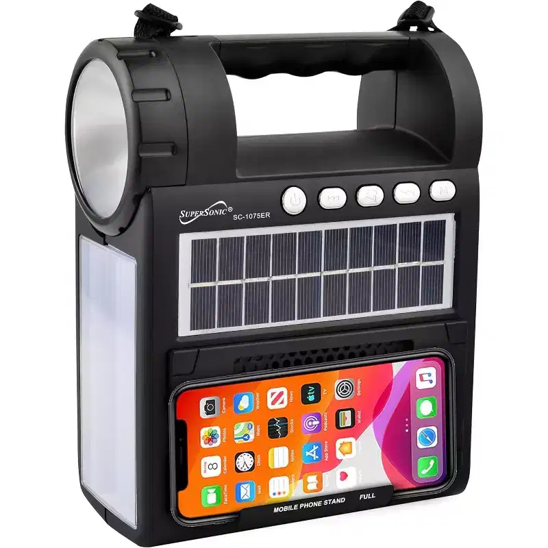 Supersonic SC-1075ER Solar Power Bluetooth Speaker with FM Radio Flashlight Lantern.