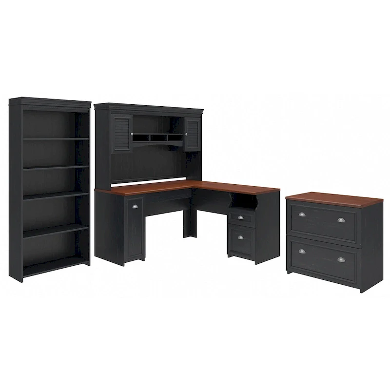 Fairview 60W Desk with Hutch, Cabinet and Bookcase by