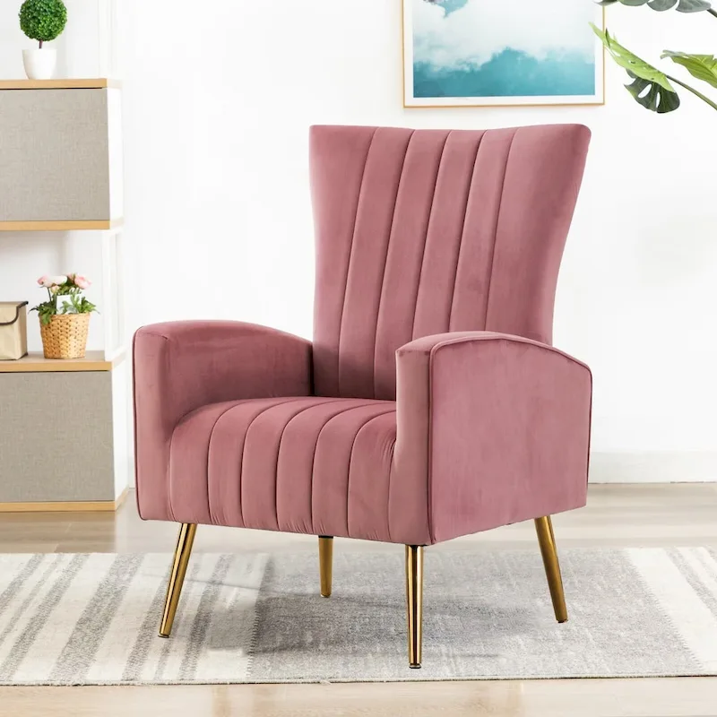Velvet Comfy Accent Chair Cozy Arm Chair with Wingback and Gold Metal Legs