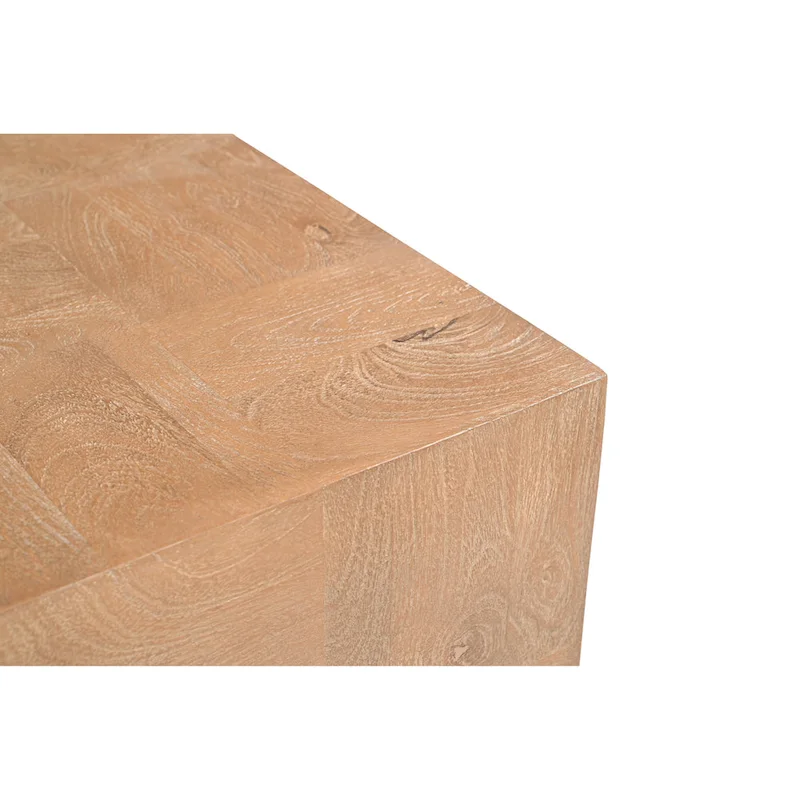 Modern Handcrafted Solid Mango Wood Side Table with Neutral Finish, Clean Lines for Living Room