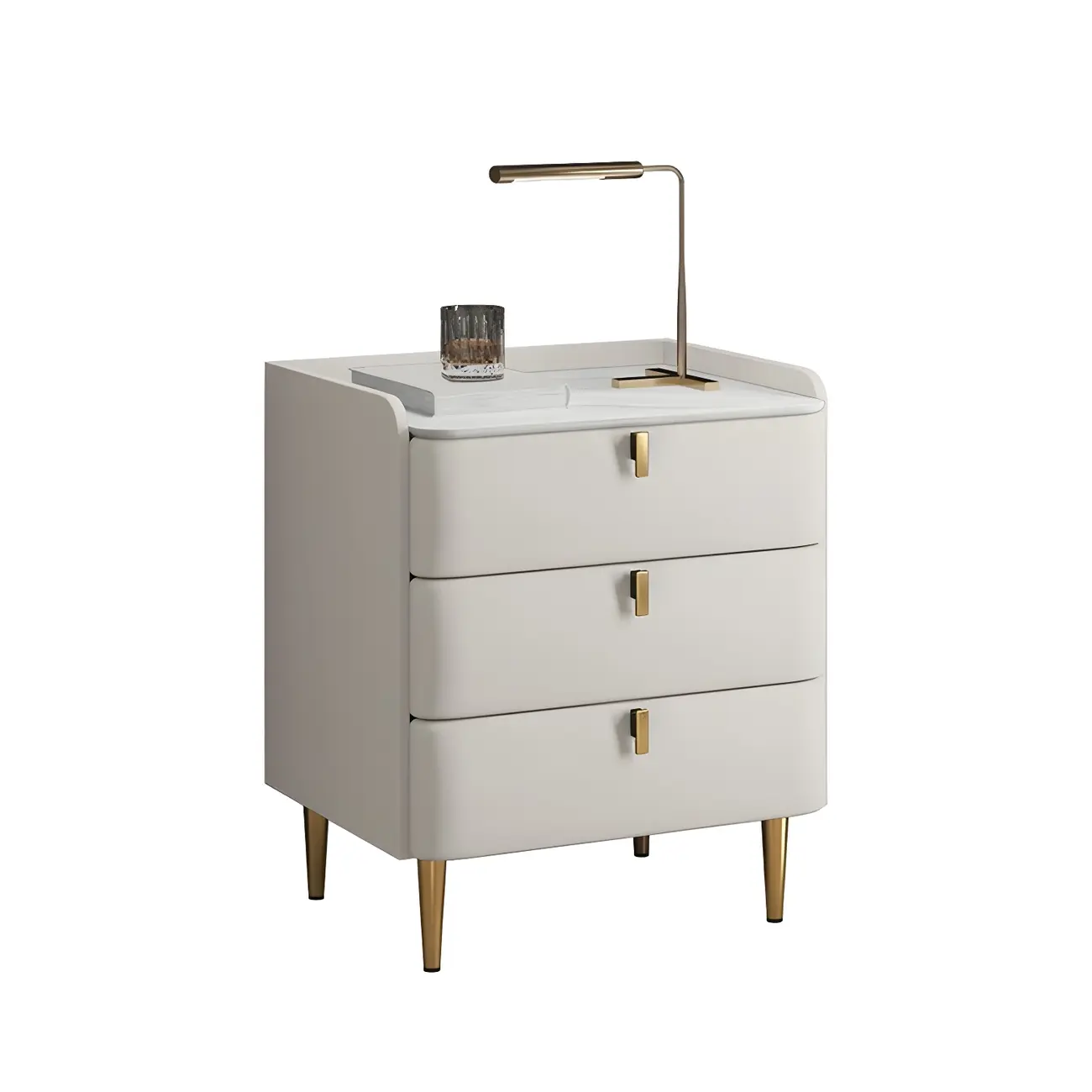 Glam Leather Sintered Stone Top Nightstand with Drawers