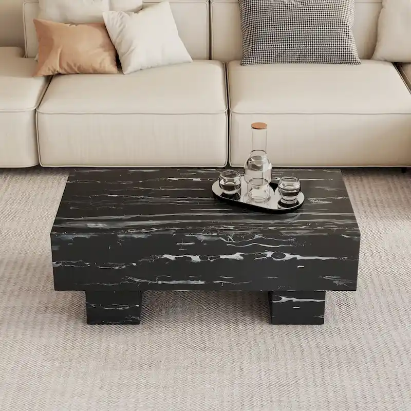 43.3 MDF Coffee Table with Black Marble Texture, 300lbs Capacity