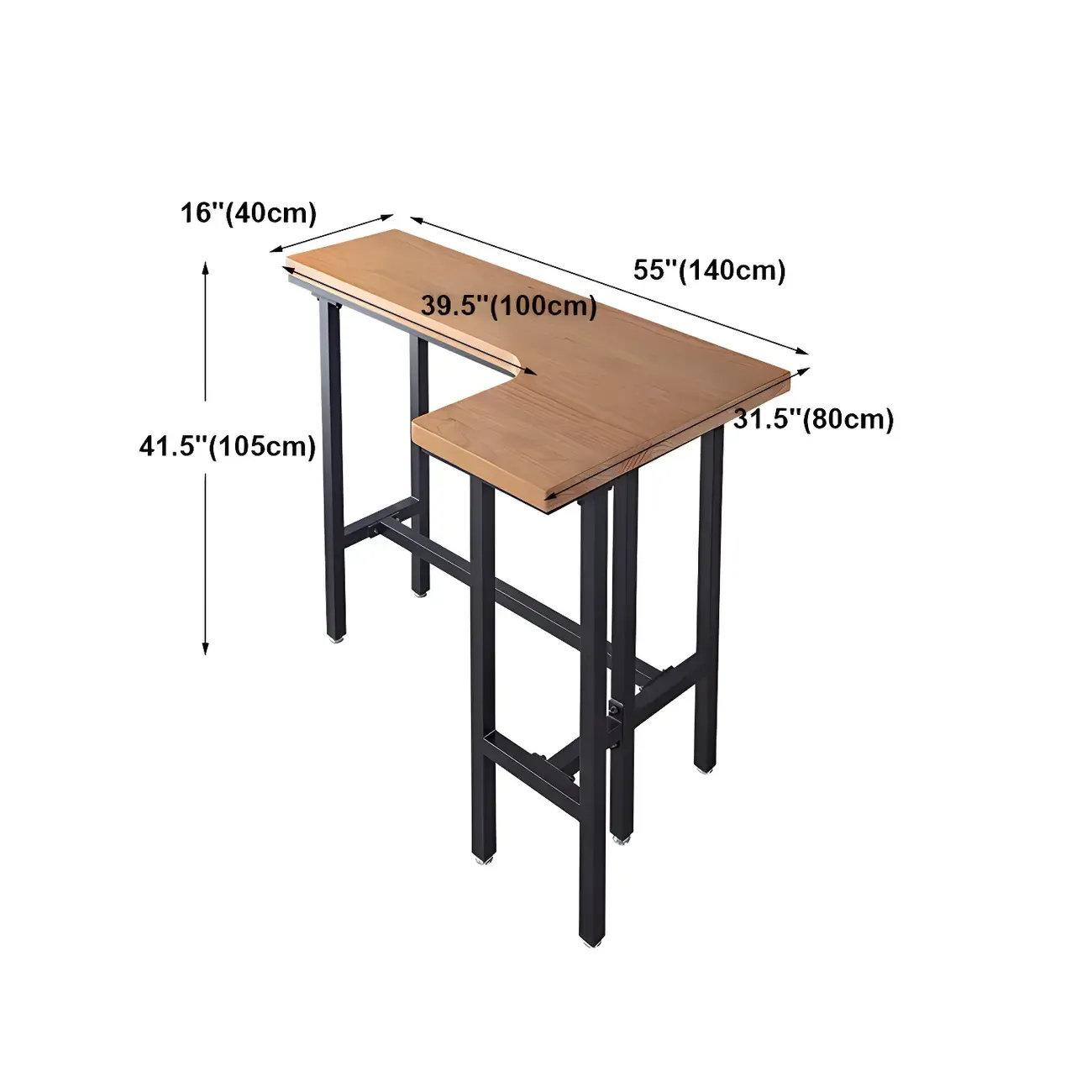 Industrial Natural Wooden Iron Trestle L-Shape Bar Tables