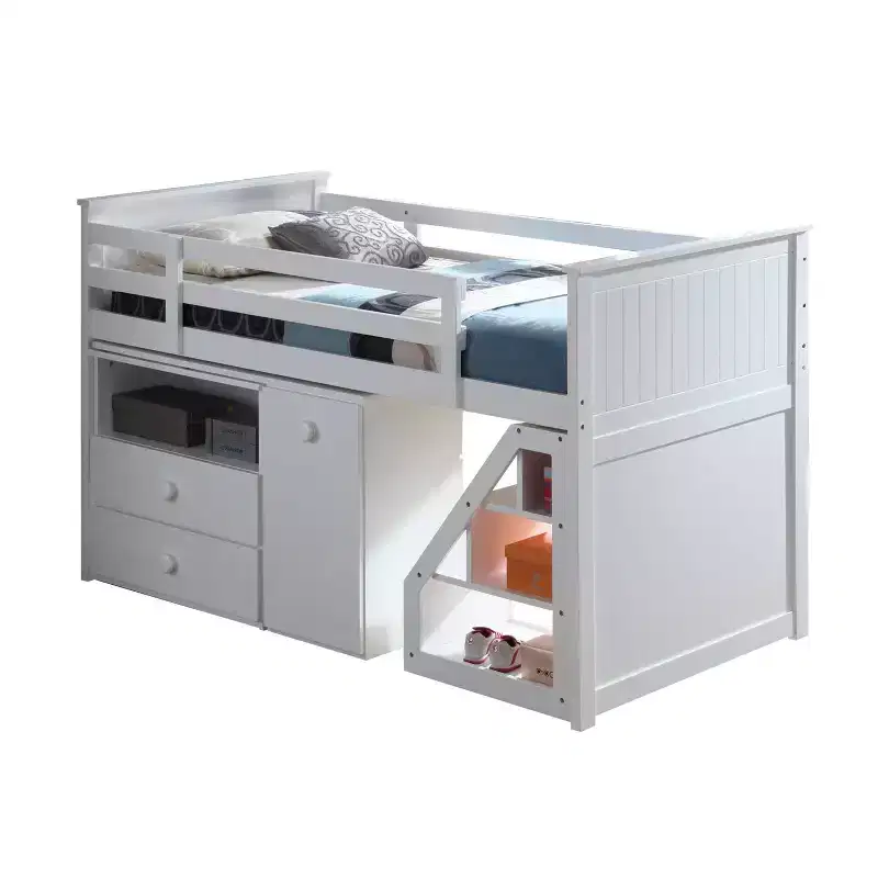 Acme Furniture 79" Loft Bed Wyatt Loft and Bunk Bed White : Full Size, Wood Frame, No Box Spring Needed