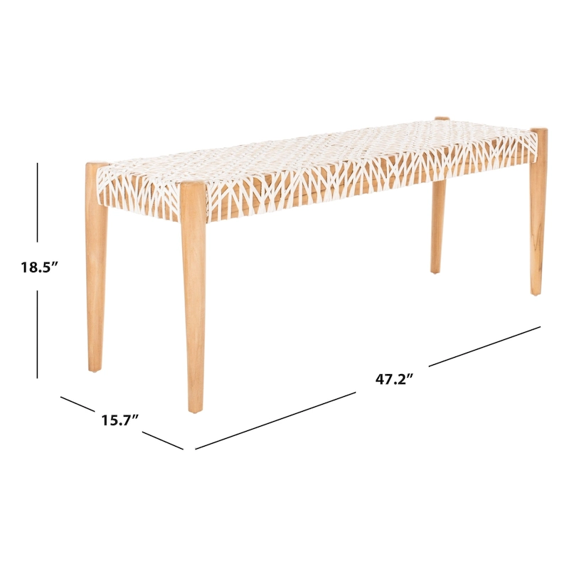 SAFAVIEH Mahalia Bandelier Wood & Leather Bench - 47 W x 16 D x 19 H - 47Wx16Dx19H