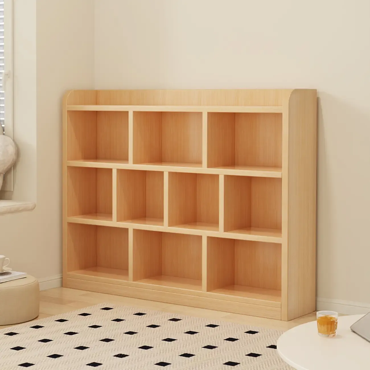 Natural Finish Durable Wooden 10-Cube Open Bookcase