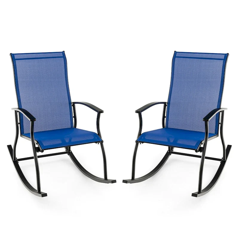 Gymax Set of 2 Outdoor Rocking Chair Patio Rocker w/ Breathable Fabric